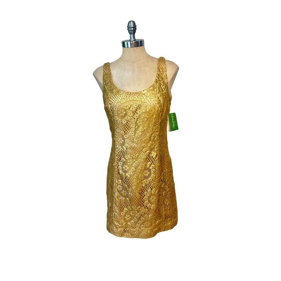 Lilly Pulitzer Eaton Metallic Gold Drippy Paisley Shift Dress NWT 6 - Picture 3 of 8